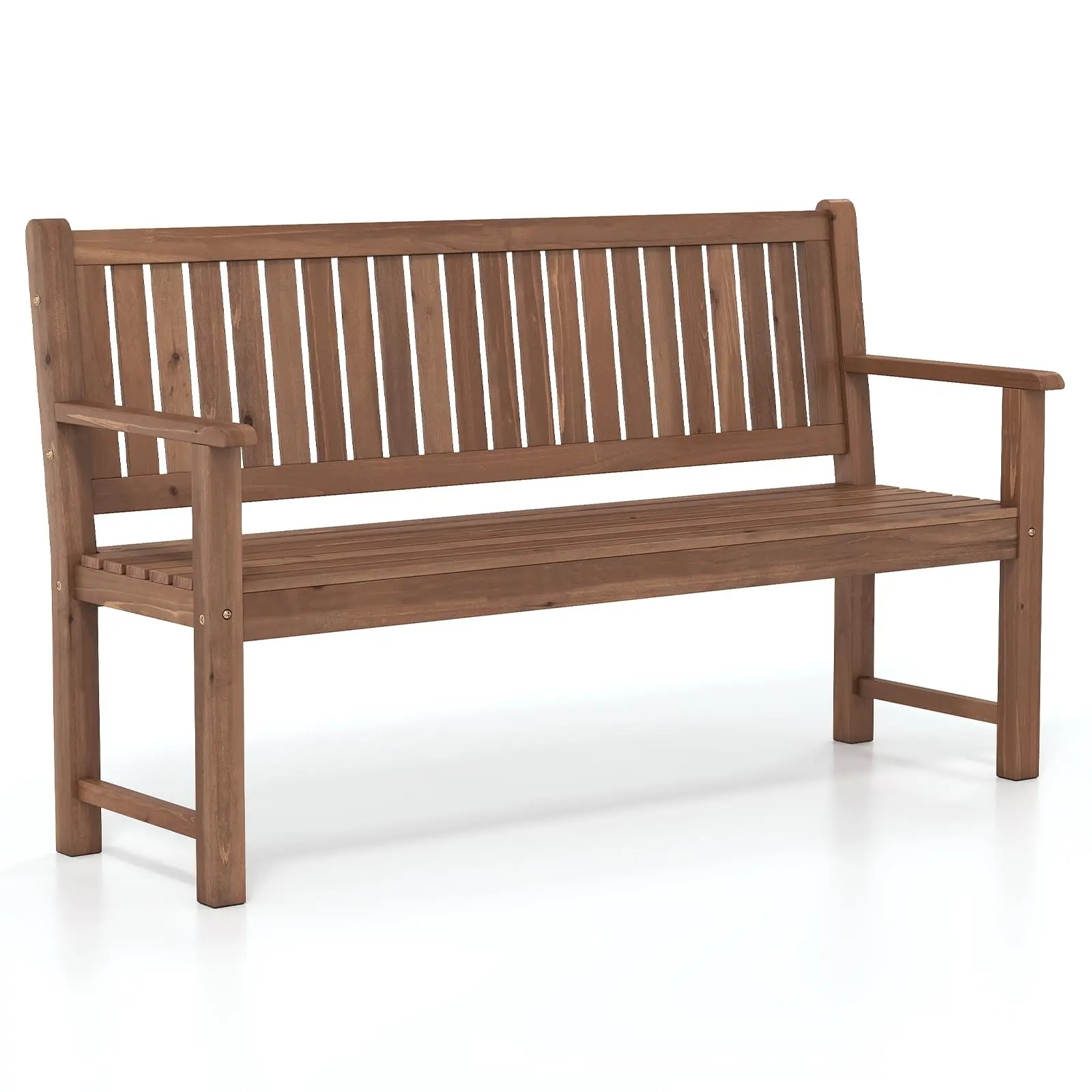 3-Seater Outdoor Wooden Bench, 59” Large Garden Bench with Backrest, Armrests, Slatted Seat, Loads up to 990 LBS, Fir