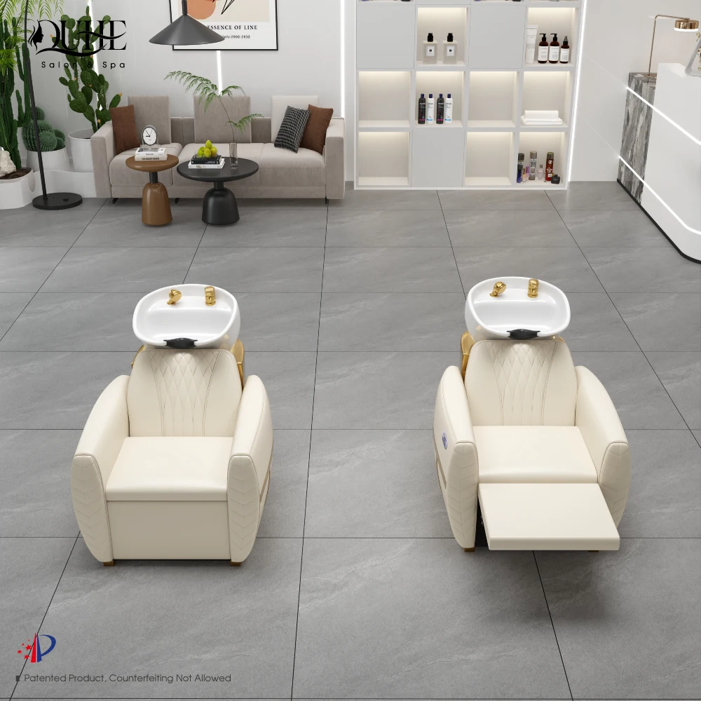 Adjustable Footrest Electric Hair Washing Salon Ceramic Shampoo Bowl and Chairs Washing Chair Backwash Unit