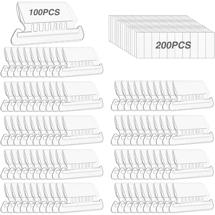 

File Folder Tabs Insertable Plastic Tabs Hanging Folder Tabs 100 Pcs Hanging File Folder Tabs with 200Pcs Inserts for Hanging F