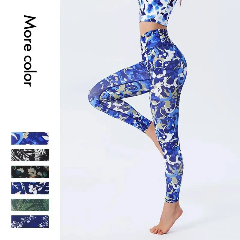 

Женские леггинсы для йоги с высокой талией, супер эластичные тренировочные брюки с цветочным принтом, дышащие колготки с подтяжкой ягодиц для тренажерного зала, пилатеса, HIIT