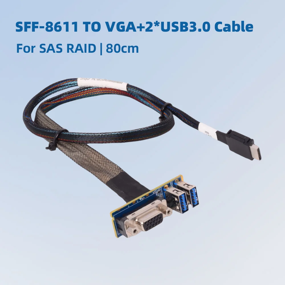 2025 NEW Oculink SFF 8611 To VGA SFF-8611 To USB3.0 Server Adapter Cable for Internal SAS RAID Card 80cm