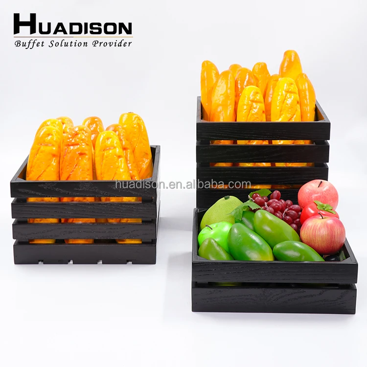 

Huadison Catering Equipment Buffet Black Oak Wood Fruit Basket Storage Rack With High Quality for Wedding Banquet