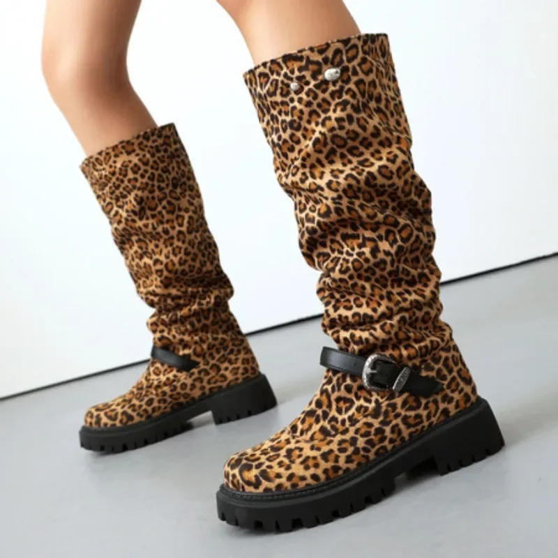 

Women's Long Boots, Fashionable Round-toed Thick-heeled Shoes, 5 Cm Thick-soled Autumn Women's Shoes Casual Knight Daily Boots