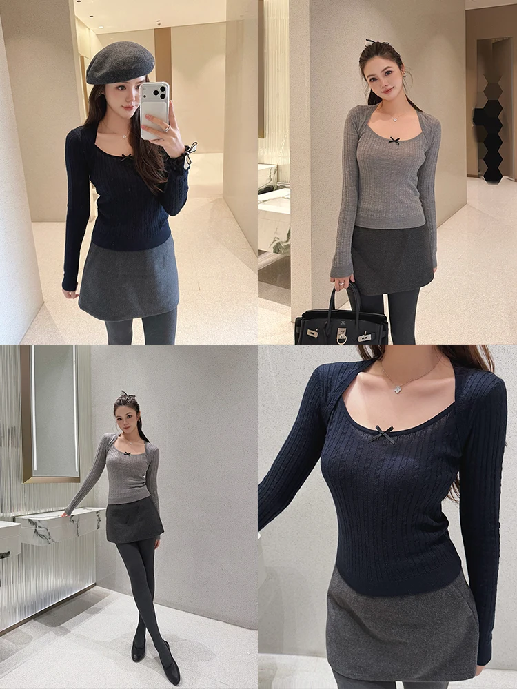 

Женский вязаный свитер Tang Fly SD из шерсти с узлами, приталенный, осенне-зимний, новая модная коллекция 2025 года, топ