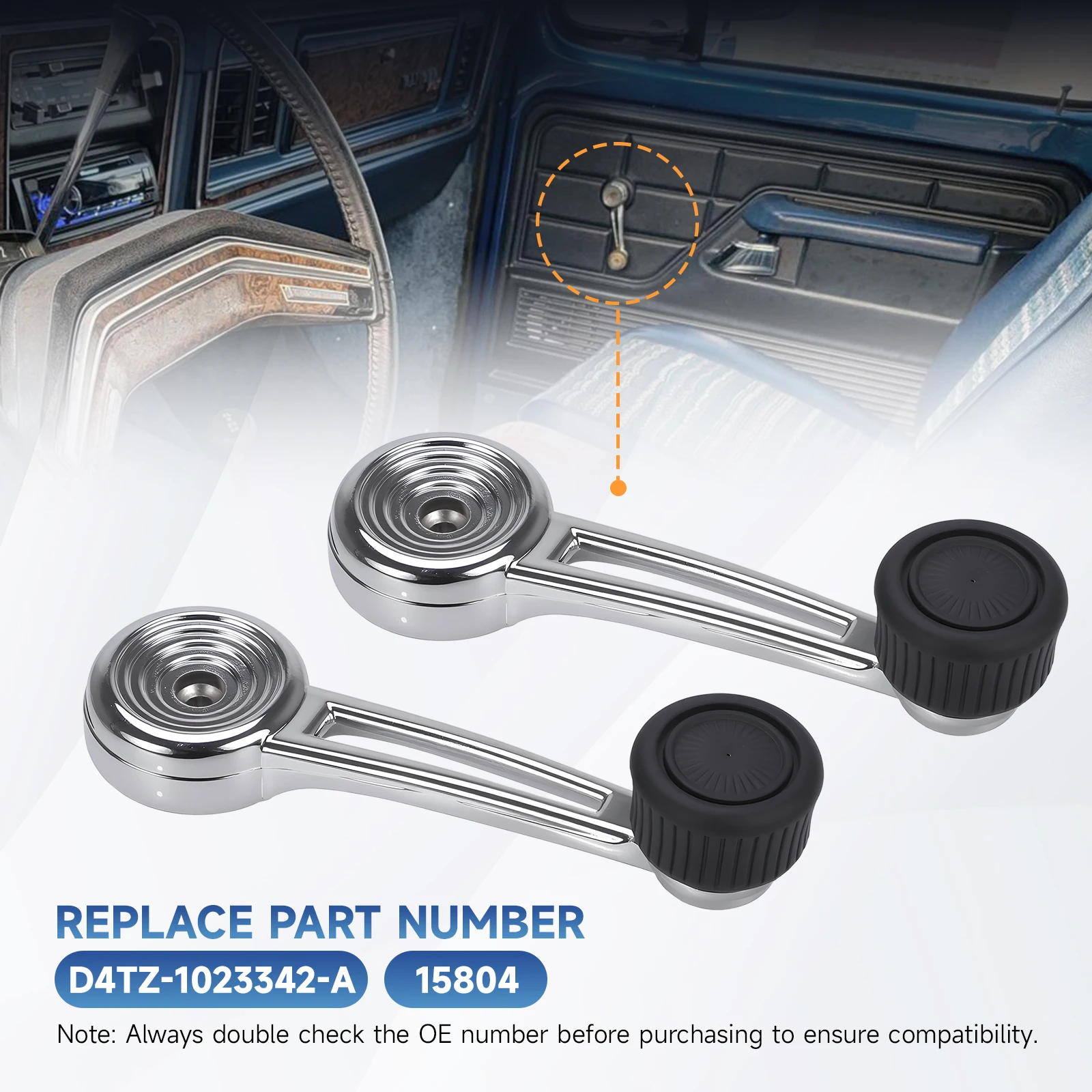 2 Pcs Door Handles Inside Window Crank Handles Front Rear Left Right Side For Ford Bronco F-100 F-150 F-250 F-350 D4TZ-1023342-A