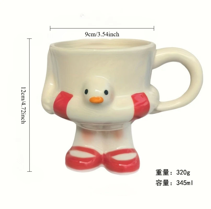 Cute 3D Duck Footed Mug 345ml Ceramic Drinking Cup with Handle Creative Swim Ring Design Home Kitchen Table Decoration Gift