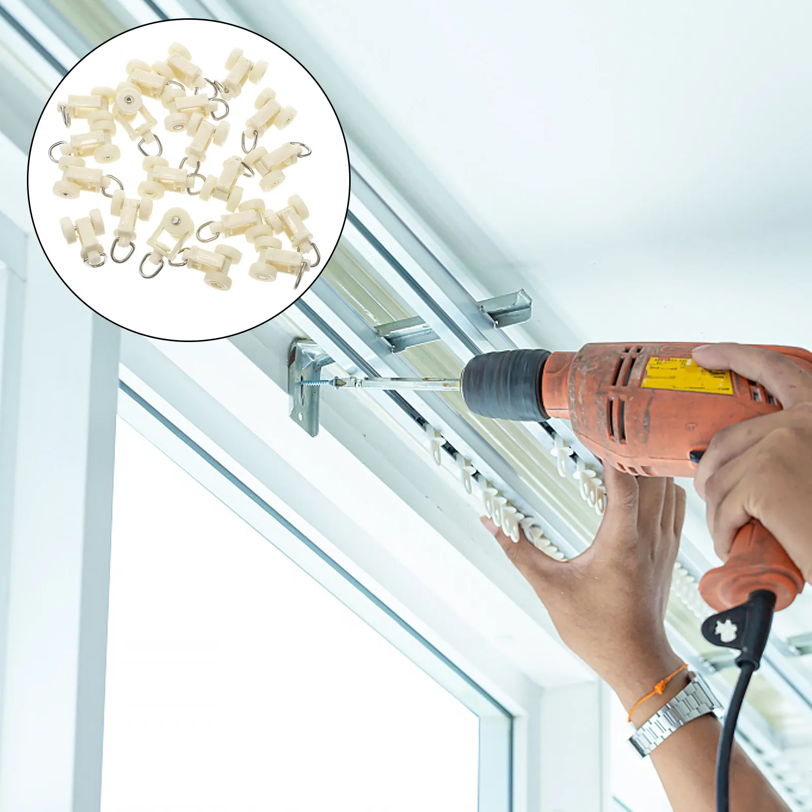 20Pcs Plastic Curtain Track Rollers Smooth Sliding Ball Hook Roller for Home Office Restaurant Bedroom Closet Sliding Doors