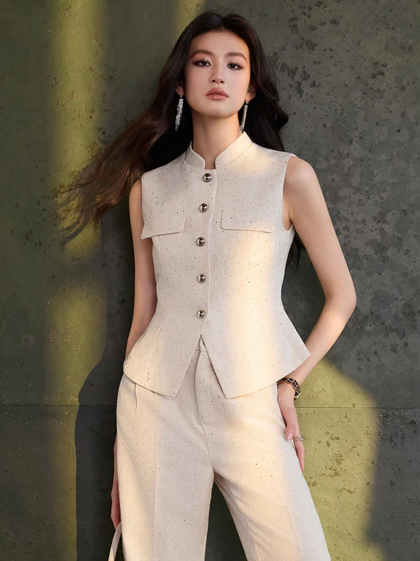 Fashionable Slim Fit  Shirt Style Vest Top Women's Outerwear Set High Collar Elegant Style Commute Style Polyester Fiber