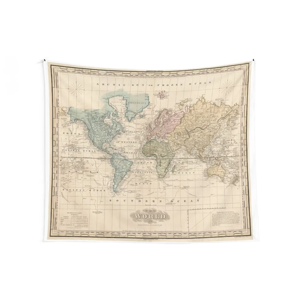 Vintage Map of The World (1823) 2 Tapestry Japanese Room Decor Room Decoration Accessories Wall Art Tapestry