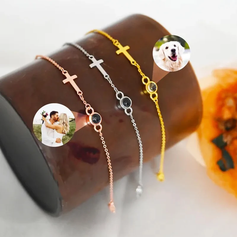 

Custom Cross Photo Bracelet Cross Projection Bracelet With Photo Inside Baptism Gift For Her Wedding Gift Anniversary Gift