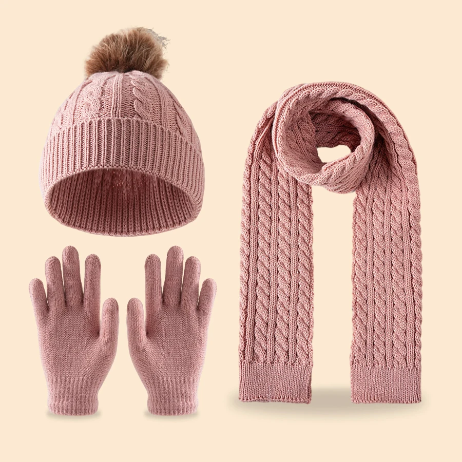 Cappelli, sciarpe e guanti lavorati a maglia per bambini 3 pezzi, adatti ai bambini dai 3 ai 12 anni da indossare all'aperto per il calore in inverno3 pezzi chi