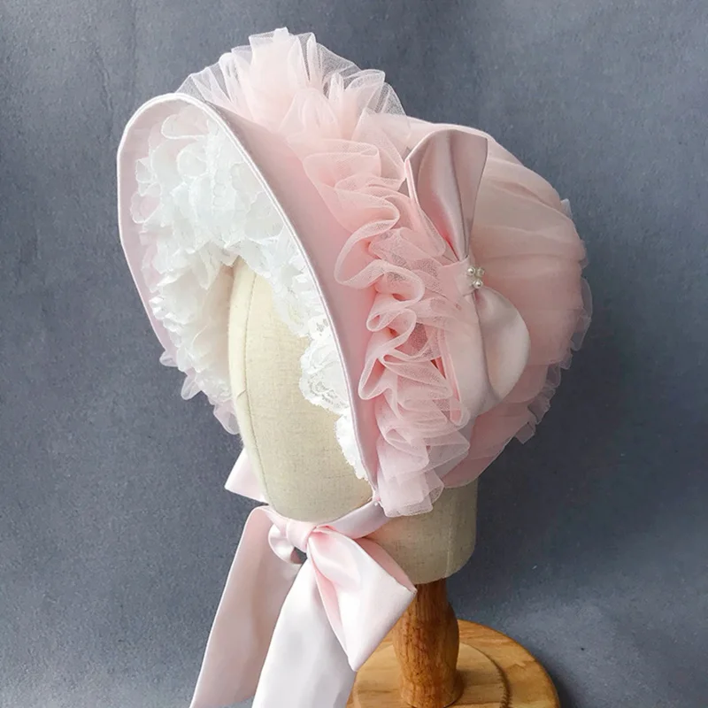 Elegant Bonnet Cap Vintage Lolita Victorian Lace Ruffles Hat Cosplay Accessories