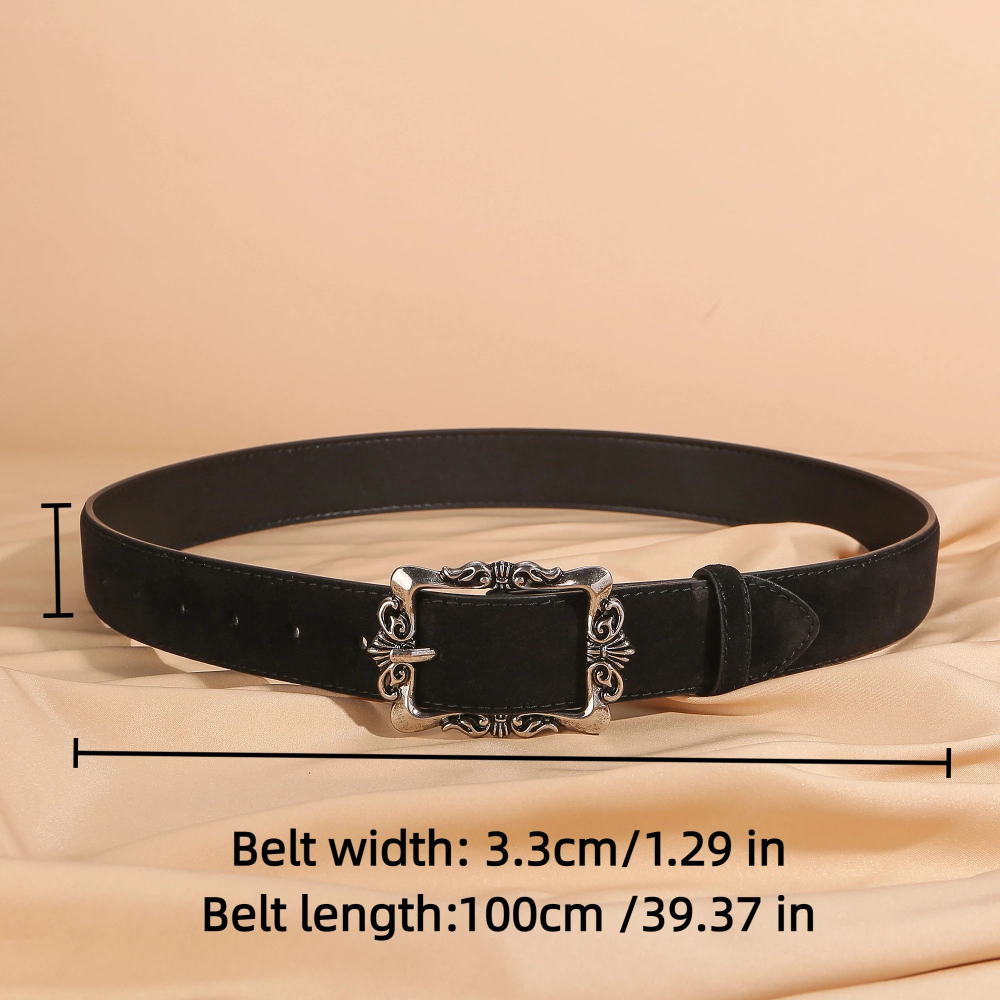 여성용 럭셔리 빈티지 스웨이드 벨트 - 바지, 드레스 및 탑용 실버 버클이 있는 꽃무늬 가죽 벨트