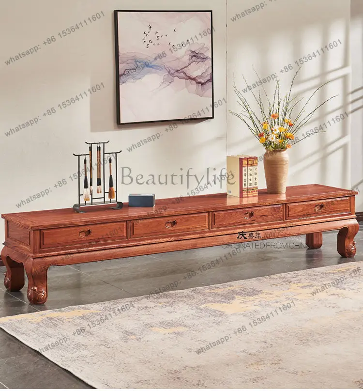 YJ New Chinese Solid Wood TV Cabinet African Padauk Media Unit For Living Room Home Furniture