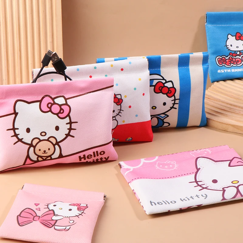 

Kawaii Hello Kitty Automatic Closing Storage Bag Sanrio KT Cat Data Cable Earphone Organizer Cosmetic Storage Pouch Coin Purse