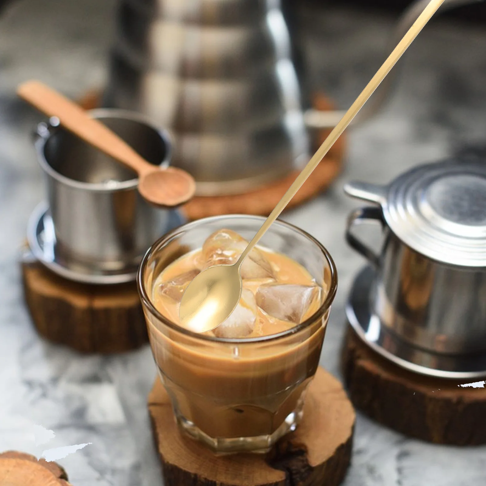 الفولاذ المقاوم للصدأ مقبض طويل ملعقة القرع شكل طرف مدبب لتوابل دقيقة القهوة اثارة الحلوى خلط المطبخ الطبخ