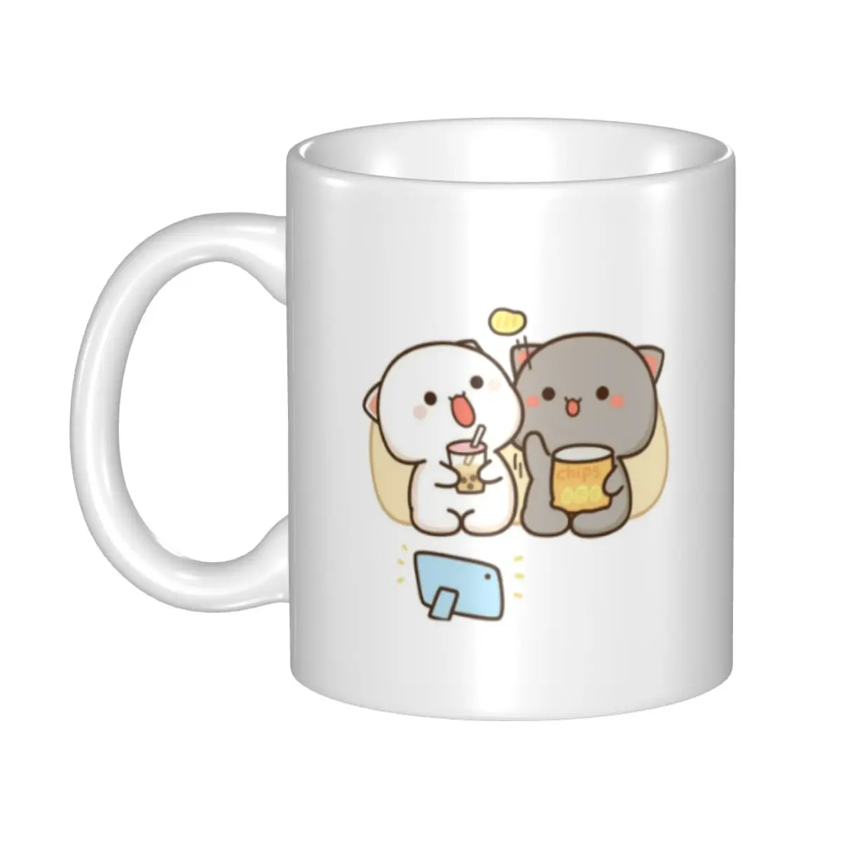 

Peach And Goma Mochi Cat Eating Chips Coffee Mugs DIY Customized Ceramic Mug Creative Present