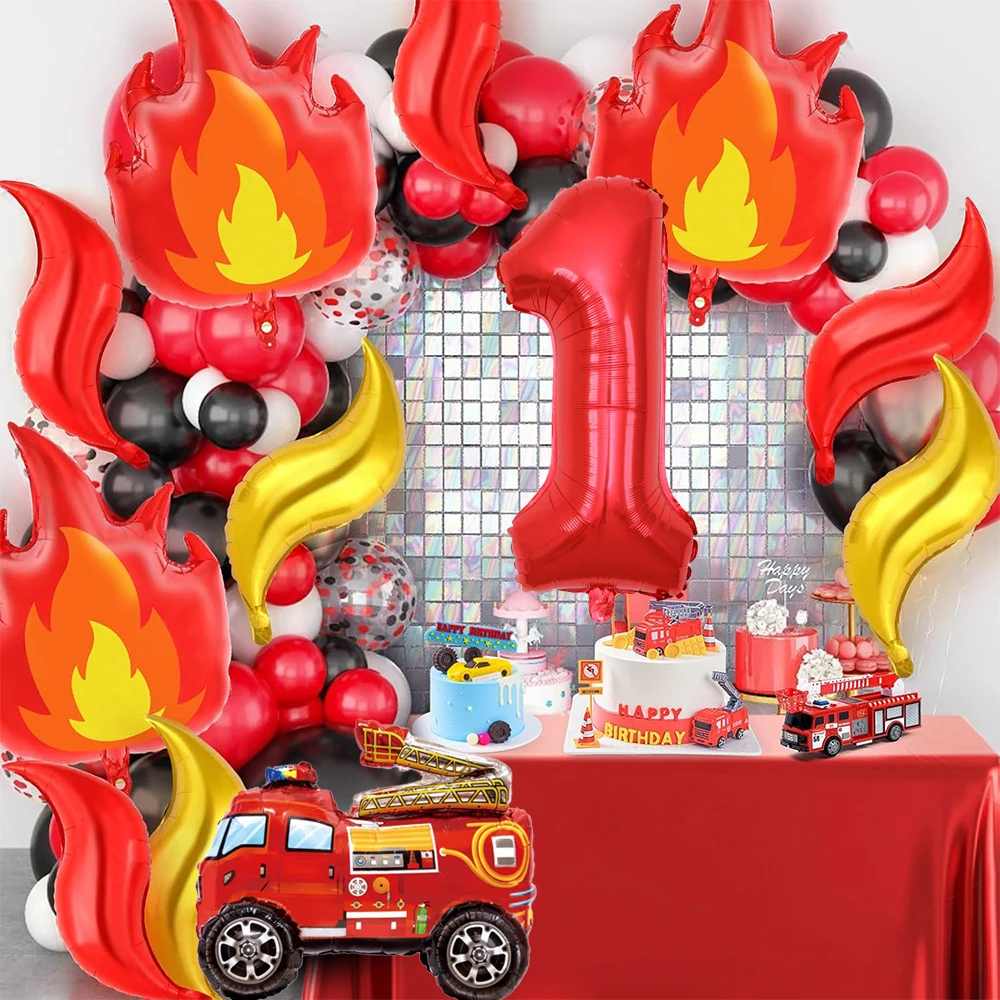 Feuerwehrauto Feuerwehrmann Sam Party Geschirr Banner Feuerwehrauto Nummer Luftballons Kinder Feuerwehrmann Feuerwehrmann Sam Geburtstag Party Dekorationen – Detail 10