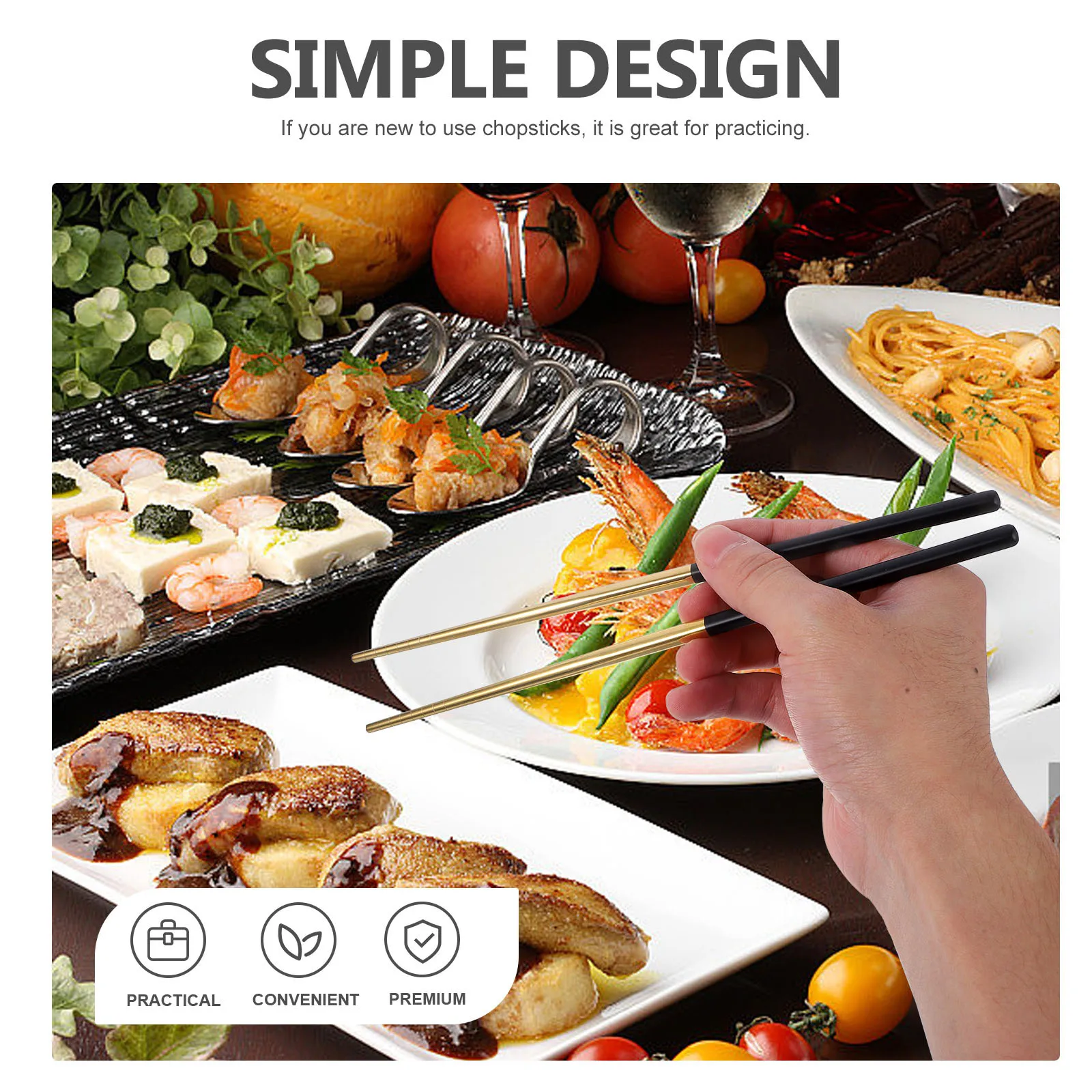 

1Pair Exquisite Stainless Chopsticks Reusable Elegant Design Secure Grip Long-Lasting Sanitary Fashionable Household Kitchenware