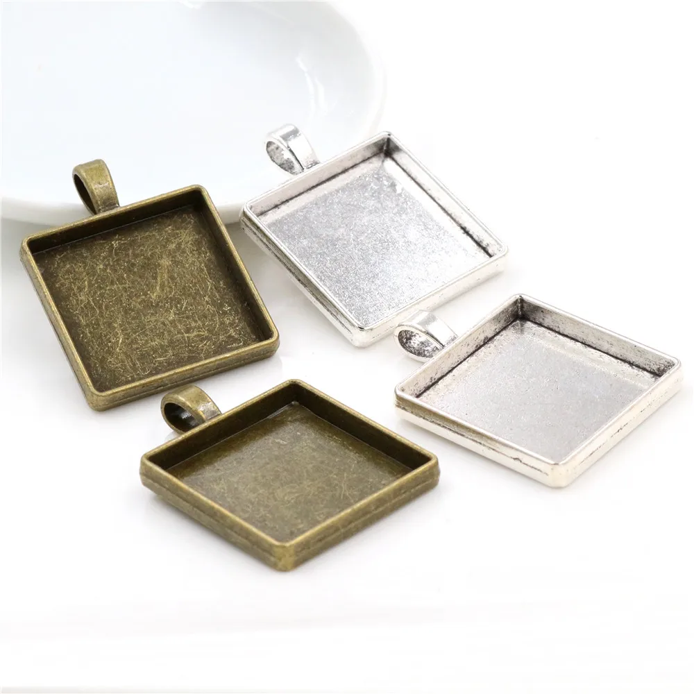 Nowa moda 5 sztuk 25mm 30mm wewnętrzny rozmiar 2 kolory kwadratowy Cabochon ustawienie bazy Charms wisiorek, pasuje do kwadratowe szklane Cabochons — zdjęcie 3