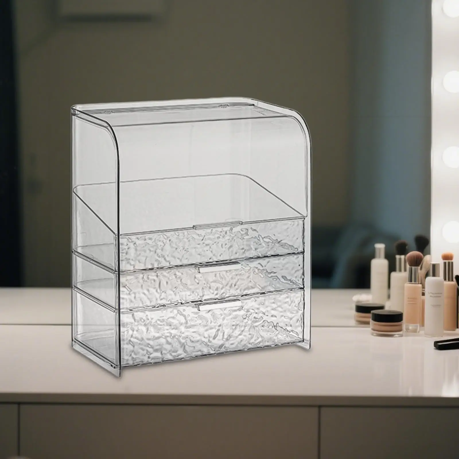 Waterproof Makeup Organizer Box Cosmetic Storage Cabinet with Lid for Vanity Drawer and Bathroom Countertop Use
