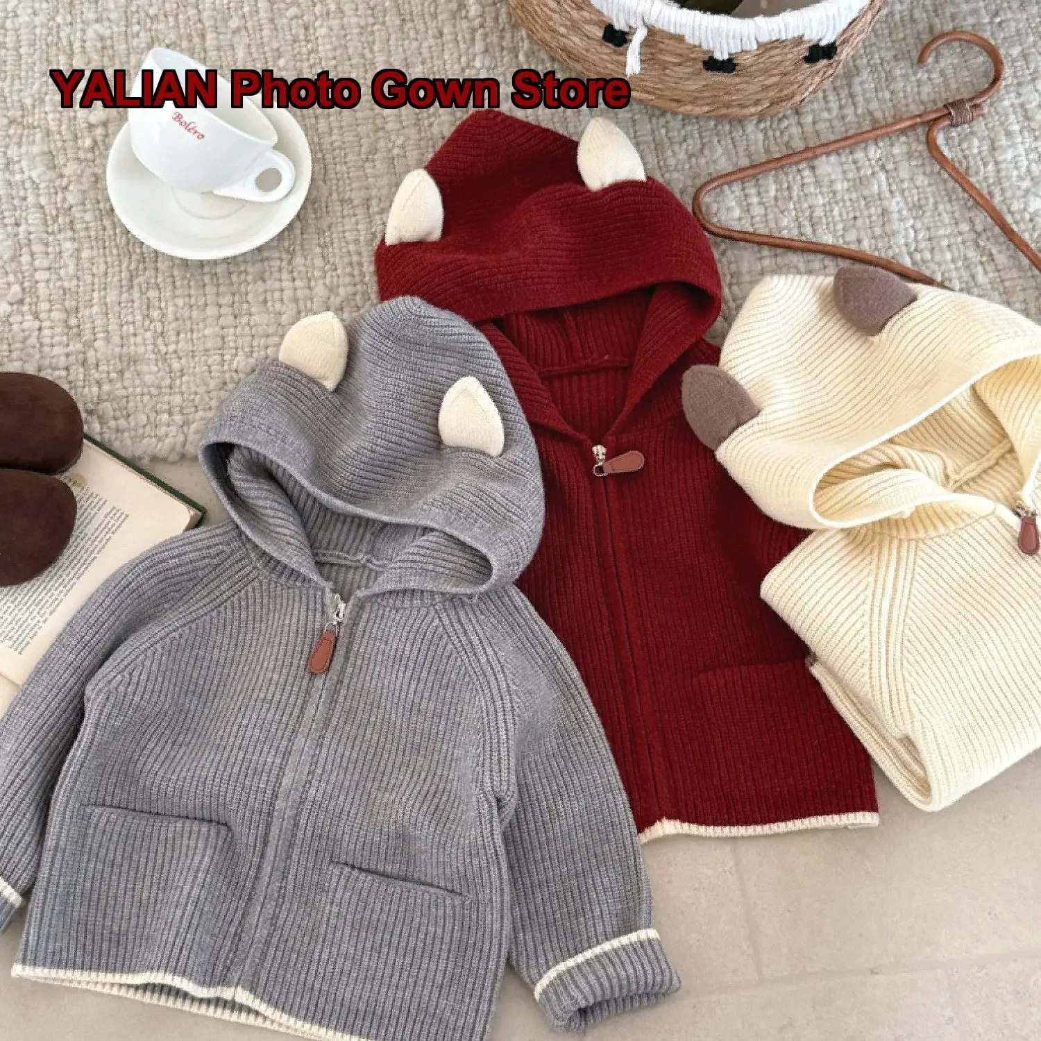 Girls Hooded Knit Cardigan Boys Kids Autumn Zip Up Stylish Outerwear