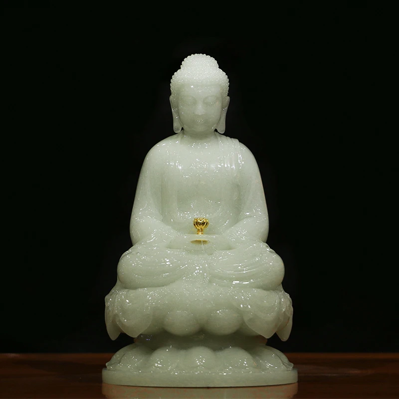 

RRP$1500 -GOOD figure Buddha HOME efficacious Protection # Lotus Guru Buddha RULAI FO-REAL jade Buddha carving statue-26CM Large