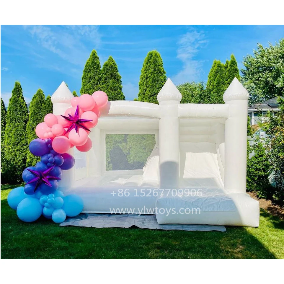 YLWCNN White Bouncer House Kid Air-Filled Trampoline Toy Garden Castle Baby Inflatable Playground Party Game Wedding Bouncy