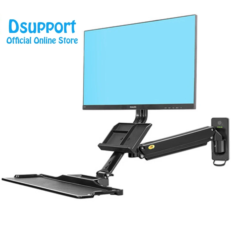

Hot sell Gas Spring Arm with Keyboard Tray Easy Adjust MB32 Wall Mount Sit Stand Workstation 22-32 Inch Monitor Holder