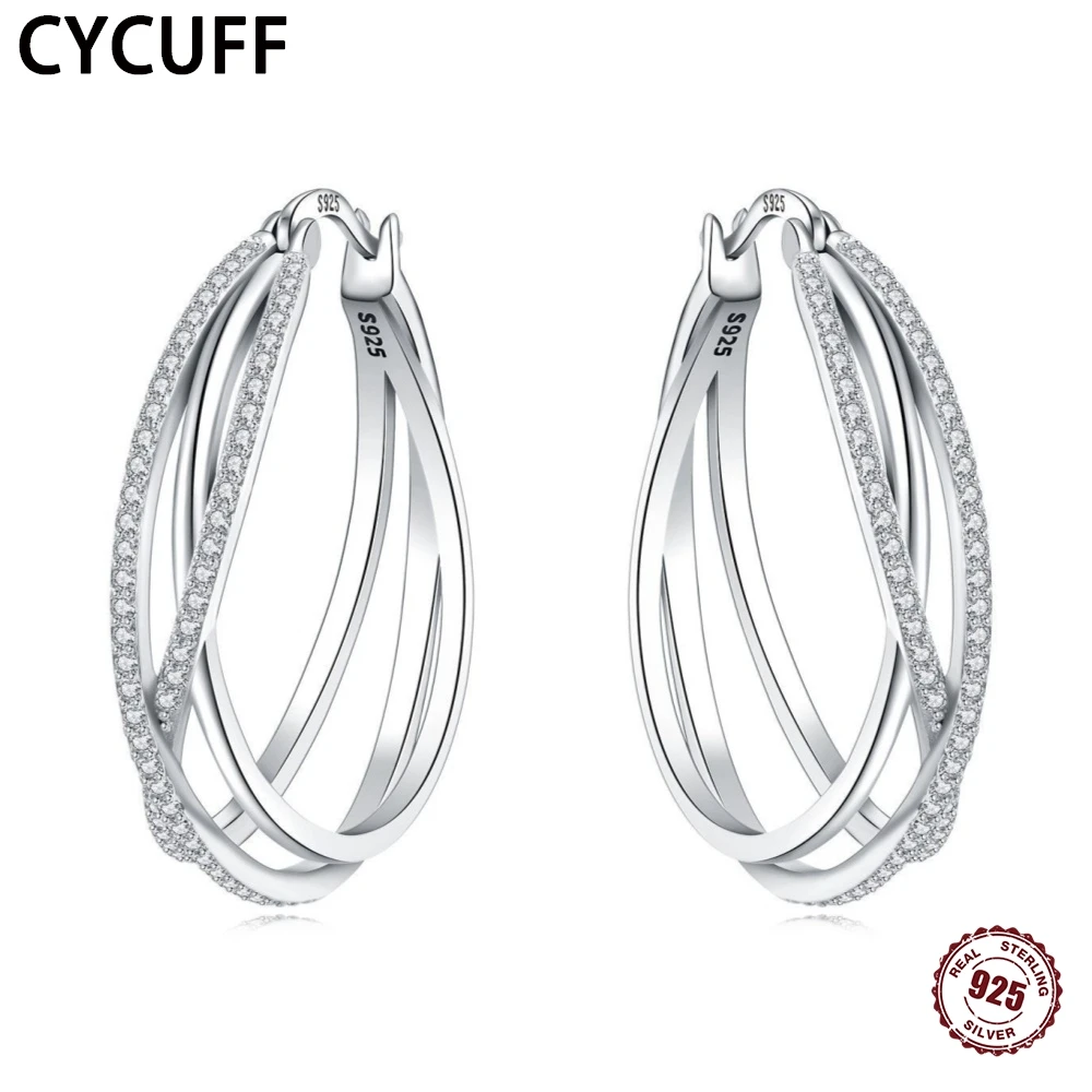 

CYCUFF 2025 925 Sterling Silver Exquisite Curved Braided Big Hoop Earrings Zircon Birthday Party Trend DIY Jewelry Woman Earring