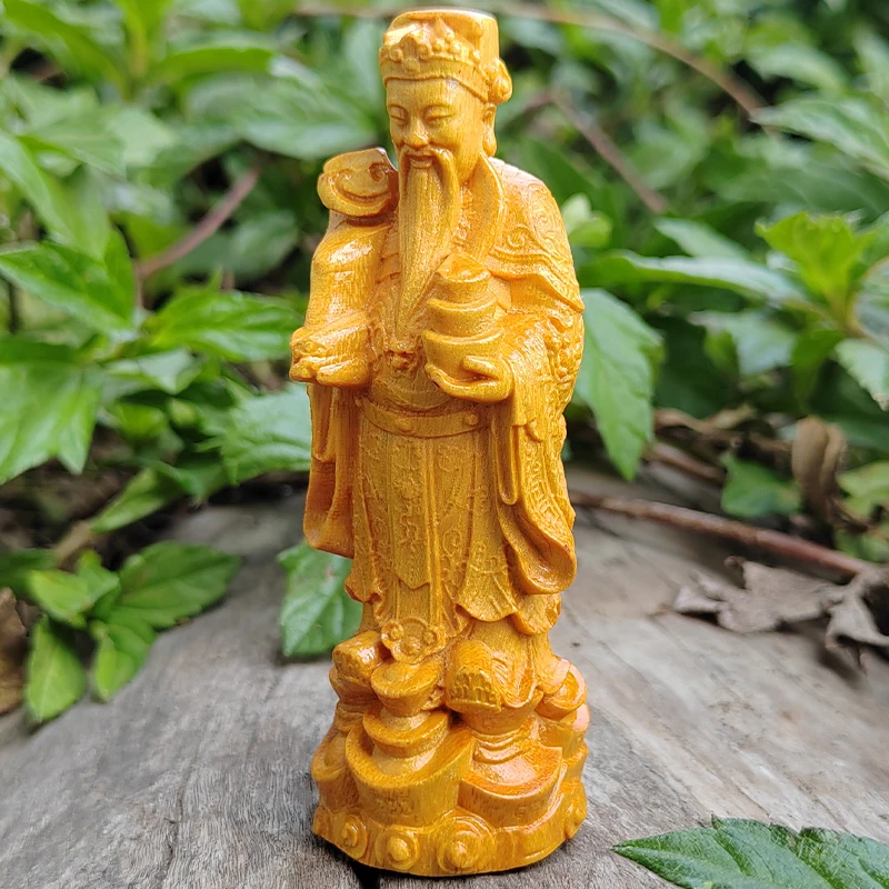 Hand-Carved Wooden God of Wealth Statue Ornament, Suitable for Home Wooden Crafts, Opening Ceremonies, Living Room Home Gifts, Shop Opening Gifts, Solid Wood Offerings for Home Use