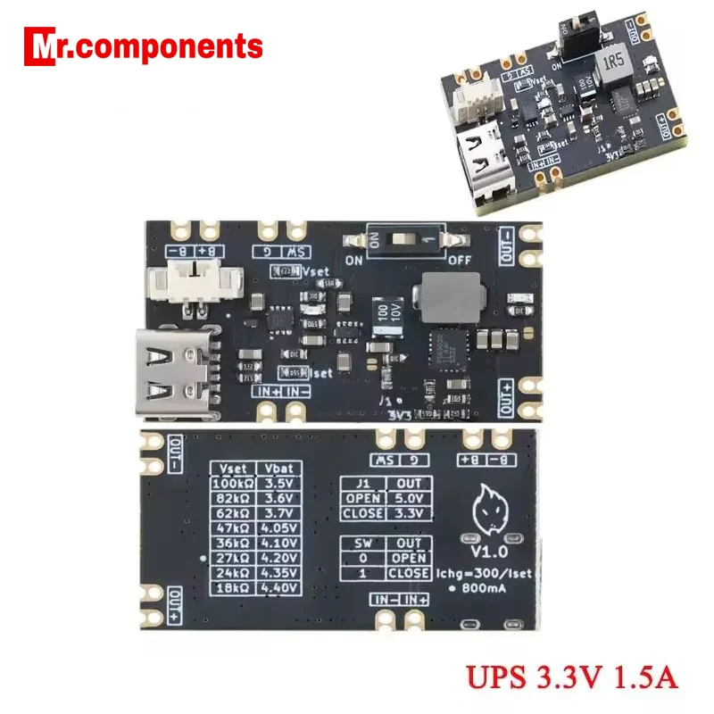 1Pc 3.3V 5V Output Microcontroller UPS Uninterruptible Power Supply Module 1.5A/1A Lithium Battery Charging Board Type-C New
