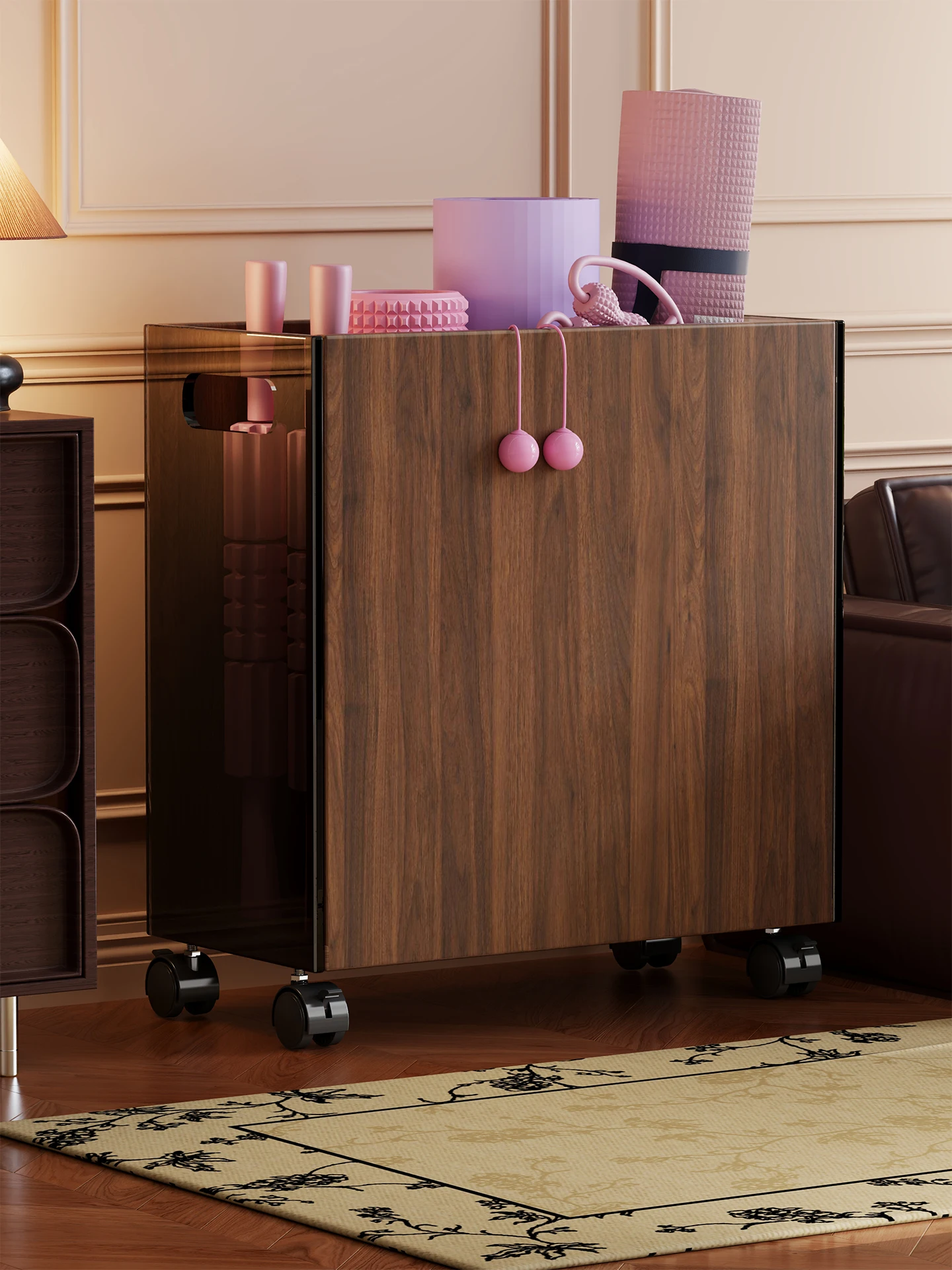 sports-equipment-storage-basket-yoga-mat-basketball-class-fitness-gear-rack-home-use-organizer-tool-wooden-material-indoor
