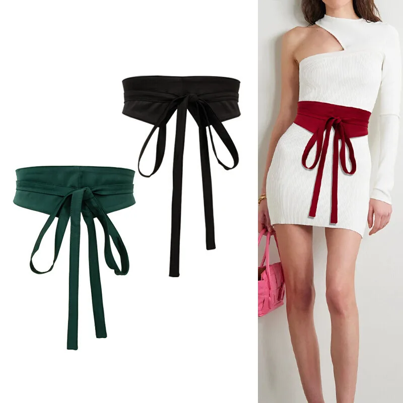 

Fashion Wide Waist Belt for Women Dress Self Tied Wrap Around Bowknot Retro Obi Waist Belt Corset Cinch Belts Waistband