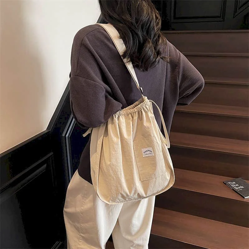 

Nylon Tote Bag Reusable Waterrproof Shoulder Bags Casual Letter Design High-capacity Japanese Style Durable Handbag for Women