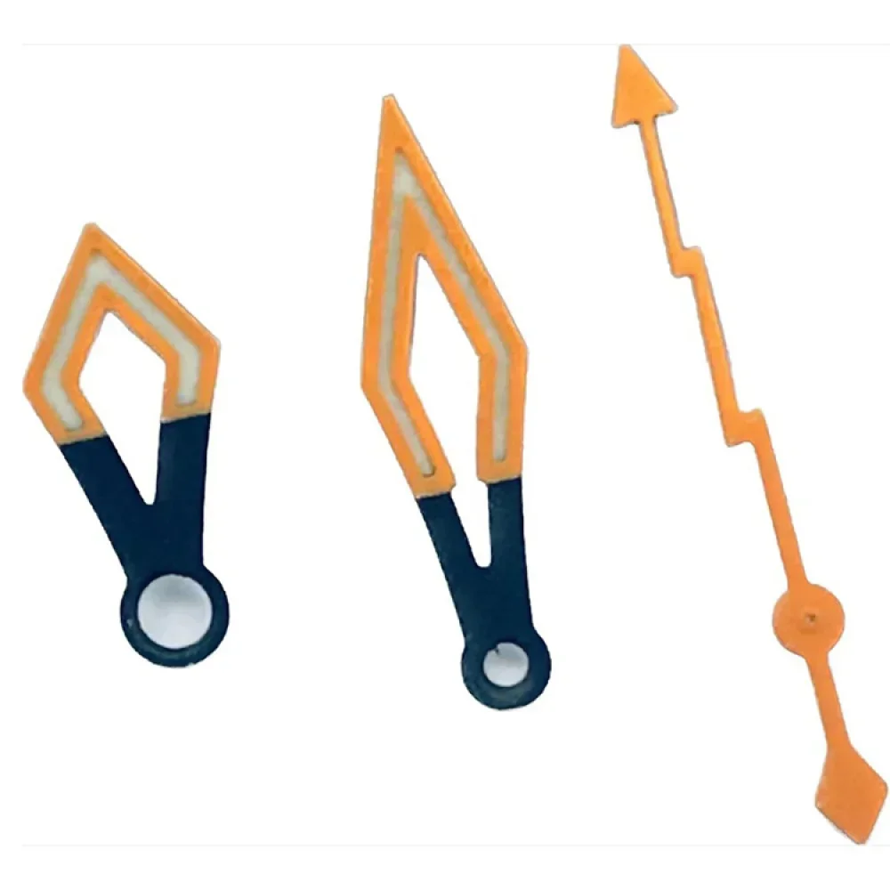 Lancette dell'orologio cave per movimento NH35 Puntatori dell'orologio a lancetta nera arancione modificati con accessori luminosi verdi C3