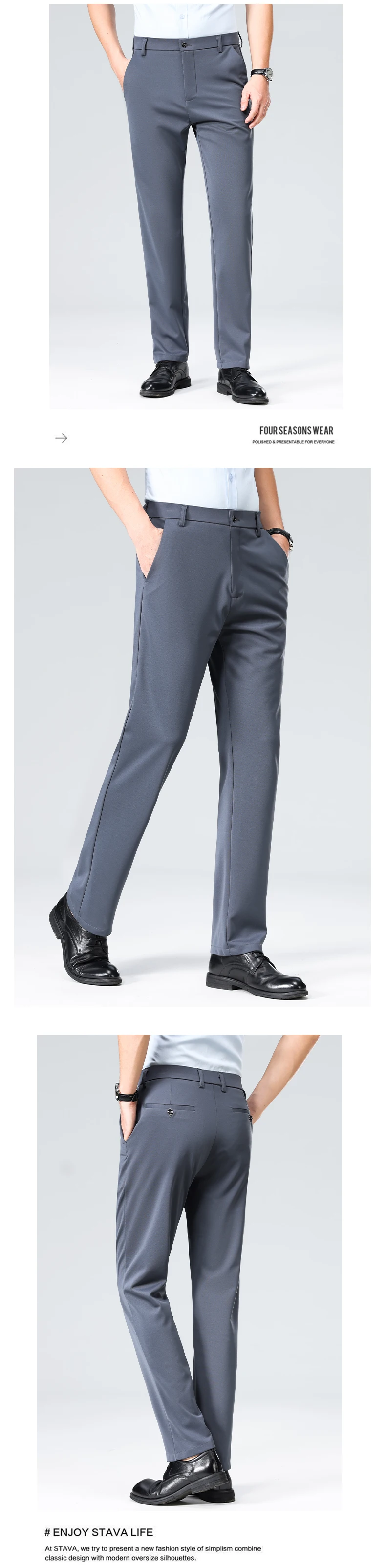 29-42 Men's Summer Pants Thin Straight Stretch Casual Pants with No Trace No Ironing Fabric Silky and Cool Feeling