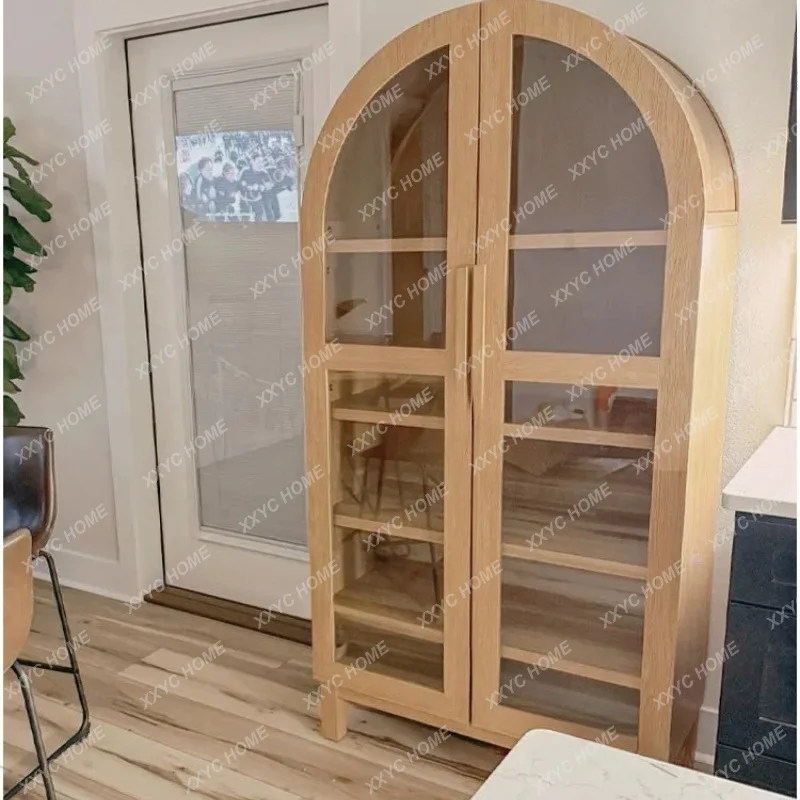 XX retro solid wood bookcase villa log color display cabinet