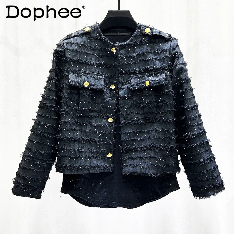 

Fashion 2024 High-end Small Fragrant Coats Men's Personality Design Rough Edge Masculinity Tops Chic Sequined Short Jacket Top