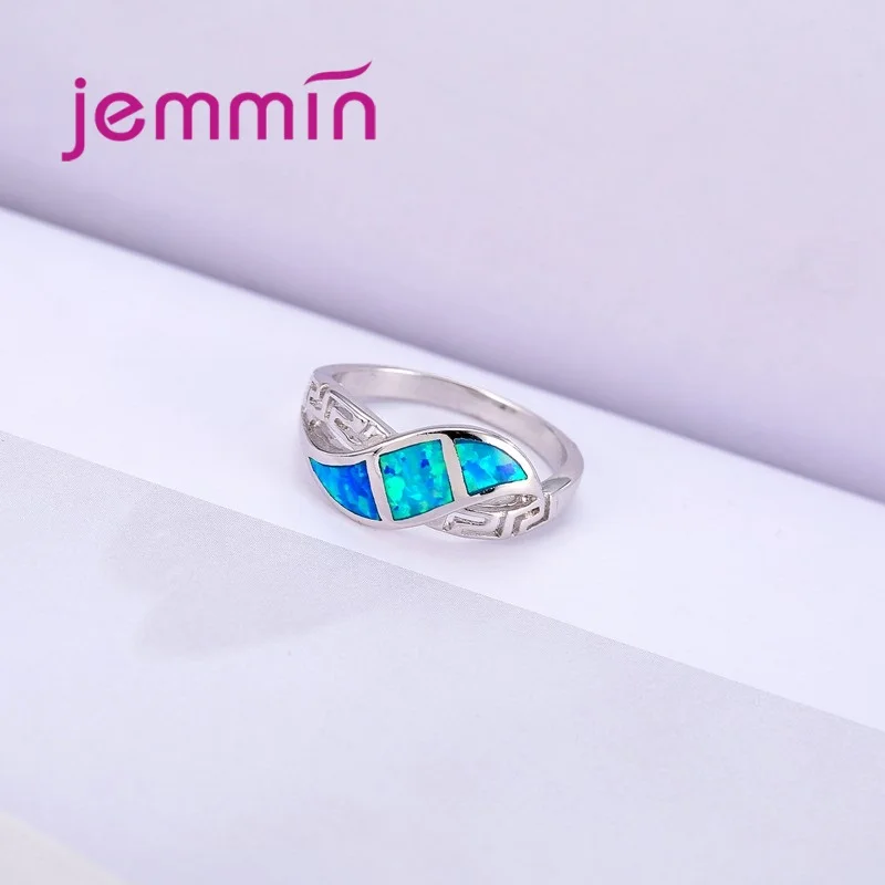 925 Sterling Silver  Rings For Women/Men Wedding Engagement Jewelry Hollow Out Blue Fire Opal Party Finger Ring For Female