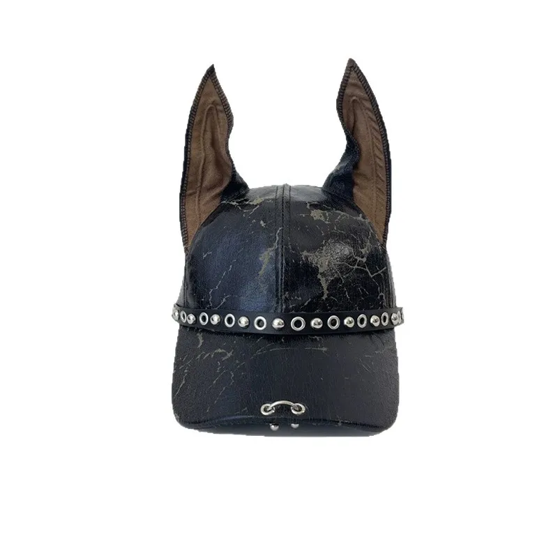 Doberman Dog Ears Baseball Cap Men's and Women's Leather Punk Rivet Spice Girls Cap Niche Hat Tide