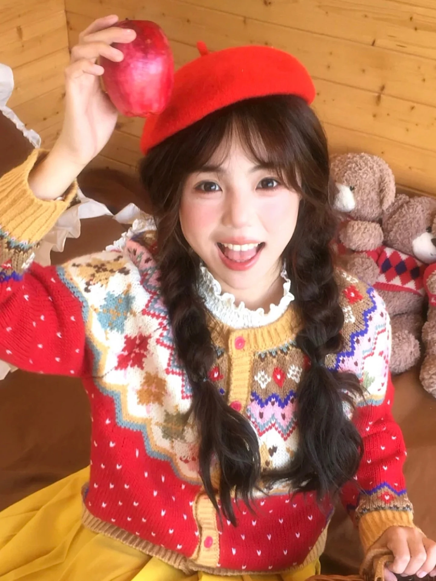 عيد الميلاد الأحمر المرأة سترة س الرقبة طويلة الأكمام واحدة الصدر متقلب مطبوعة سترة سترة لينة أزياء الخريف أعلى #3