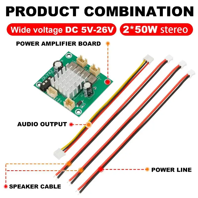 

1 Set DIY 50W + 50W Amplificador Sound Board DC 5-26V 100W 2.0 Channel Digital Stereo Class D Audio Power Amplifier Board