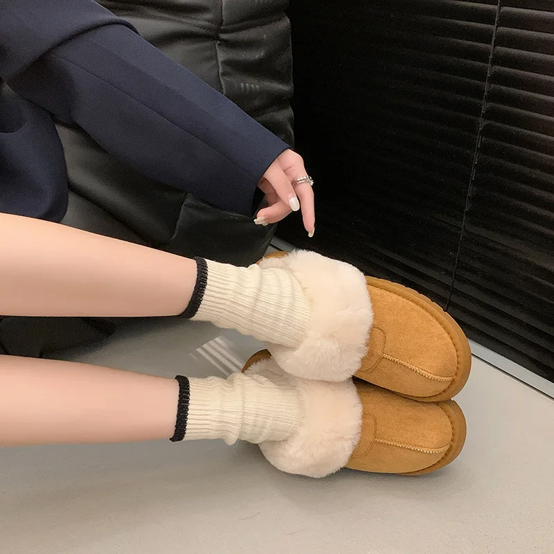 2025 جديد الشتاء الثلوج أحذية النساء الوردي أفخم الانزلاق على منصة النعال الأحذية المضادة للانزلاق في الهواء الطلق مريحة منزل البغال للنساء