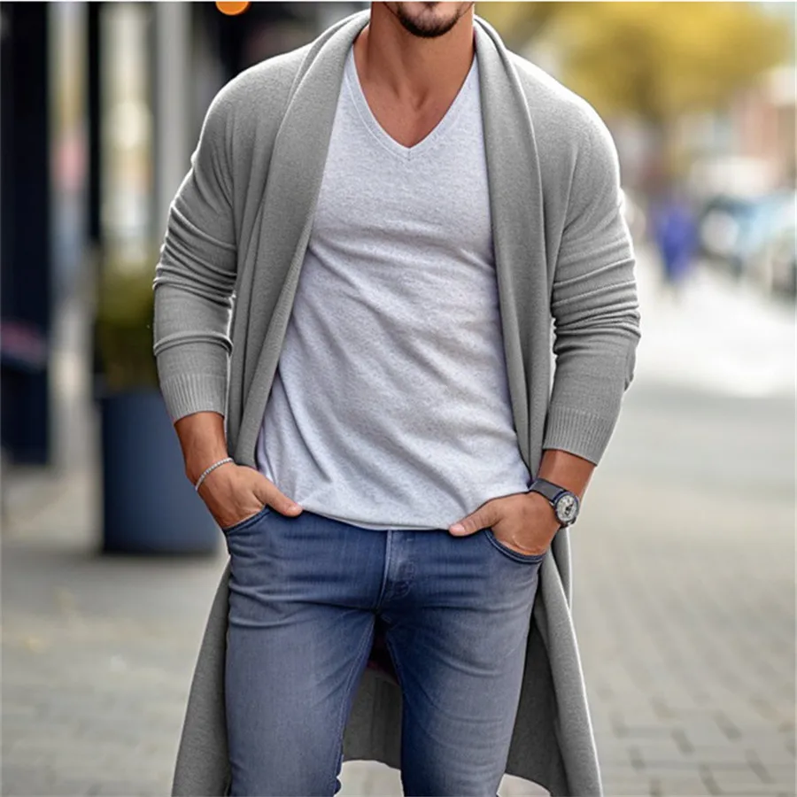 

2024 Autumn Men's Knitted Cardigan Casual Long Sweaters Male Long Sleeve Outerwear Solid Color Loose Streetwear Knit Jacket