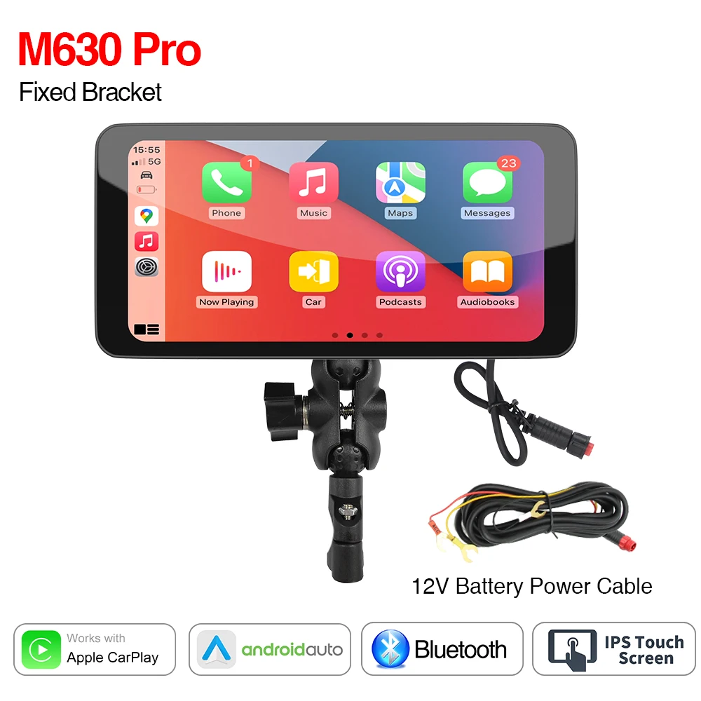 6,5 inch motorfiets draagbare slimme display IP67 waterdichte draadloze CarPlay Android Auto verwijderbare beugel Bluetooth-monitor