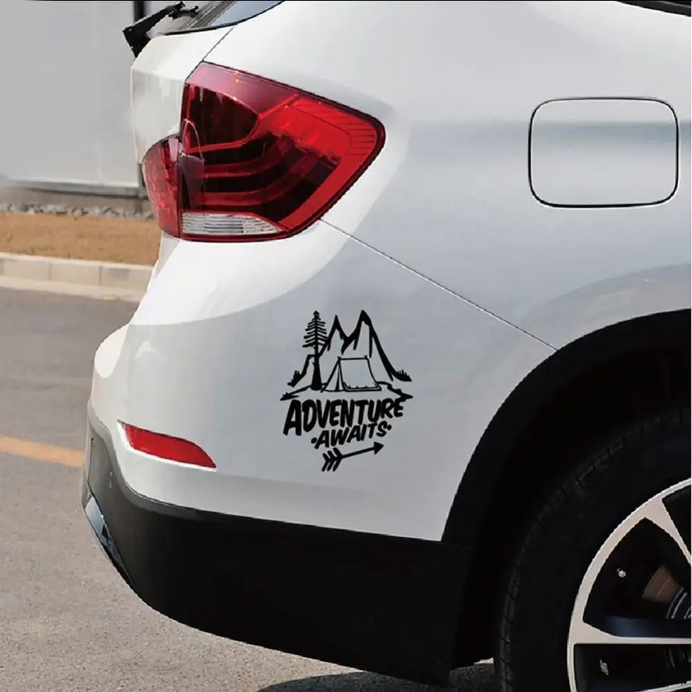 Adventure Awaits Tree Tent Mountains Car Vehicle Reflective Decals Sticker Decor