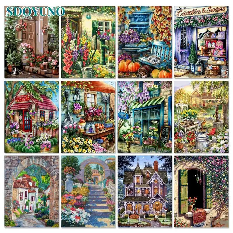 

SDOYUNO 60x75cm DIY Picture By Numbers Adults Craft House Flower Acrylic Paint Framed Oil Color On Canvas Home Wall Painting