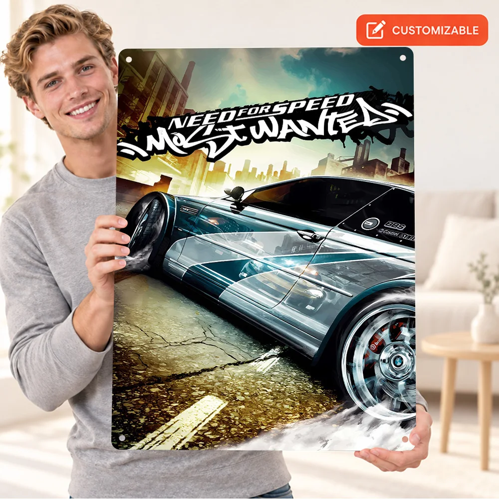 Need For Speed Most Wanted Game Printed Poster Customized Aluminum Metal Sign Graphic Design Wall Art For Man Cave Gamer Gift