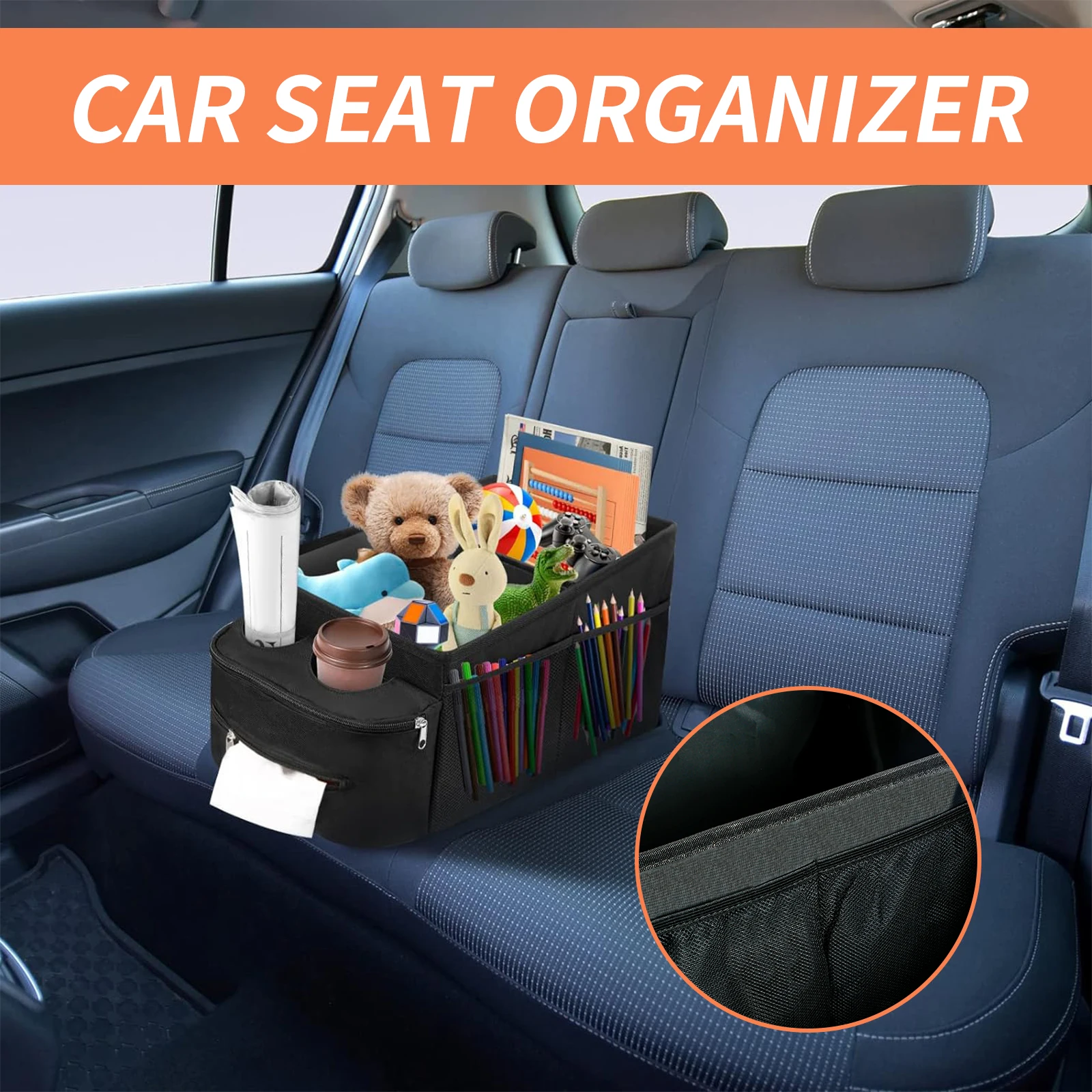 Autositz-Organizer, Auto-Caddy, Zubehör, Organizer, Rücksitz für Kinder, Kofferraum, Aufbewahrung, Rücksitz-Organizer, Getränkehalter, Taschentuchbox